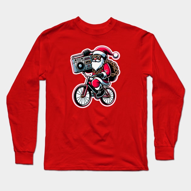 Santa's Hip Hop Christmas Riding With Boombox Long Sleeve T-Shirt by Contentarama